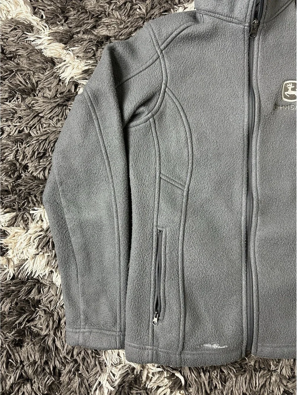 Eddie Bauer John Deere Fleece Jacket Womens XS Gray Full Zip Outdoor Layer
